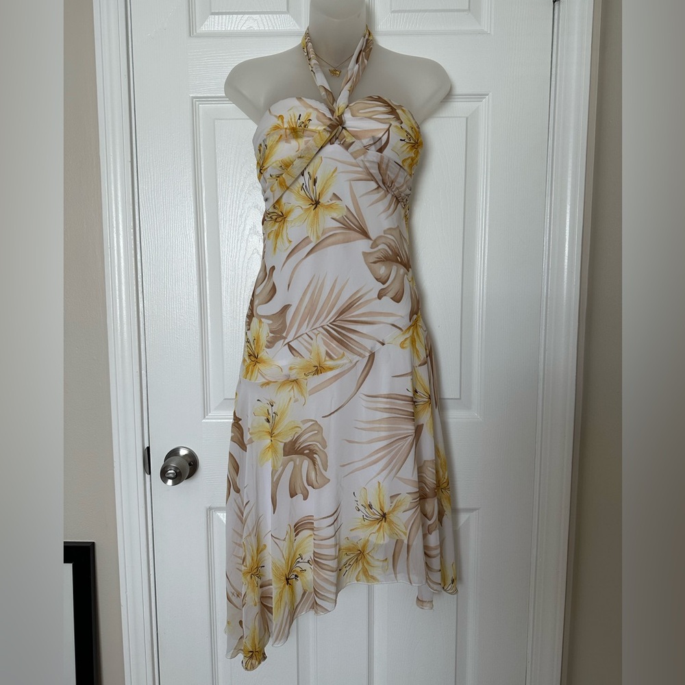 Ruby Rox White Floral Asymmetrical Halter Dress